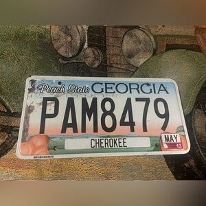 Georgia Peach State License Plate Cherokee County PAM8479 May 2013